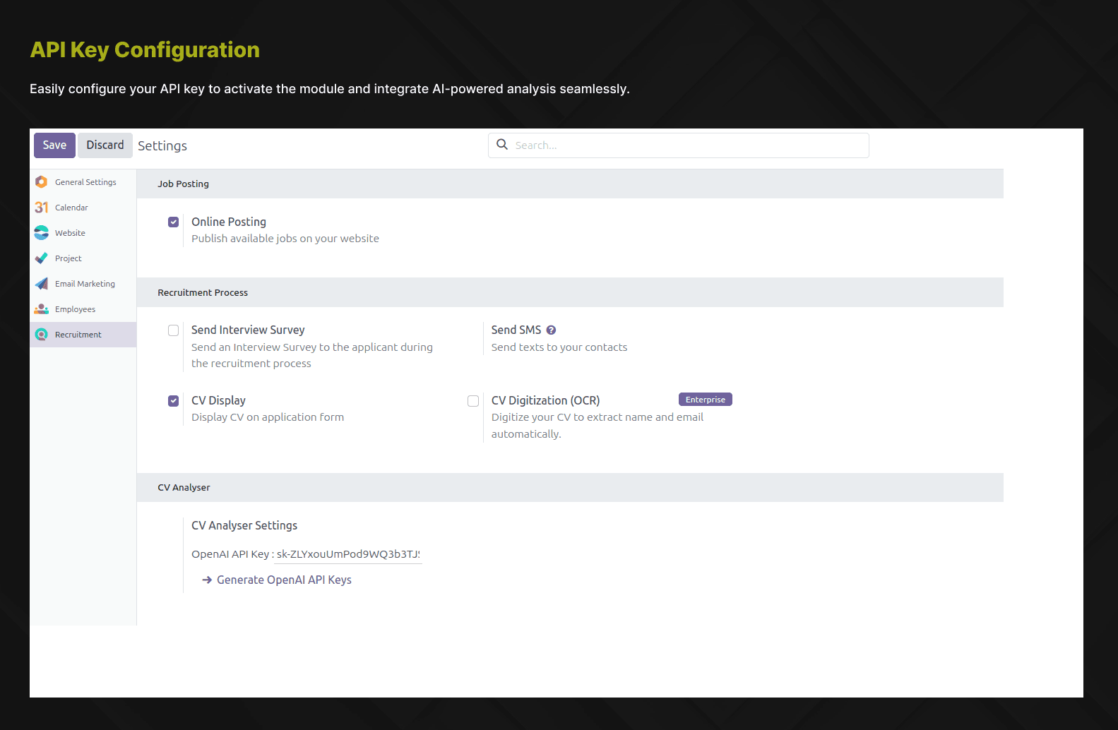 Job position with CV Analyzer settings