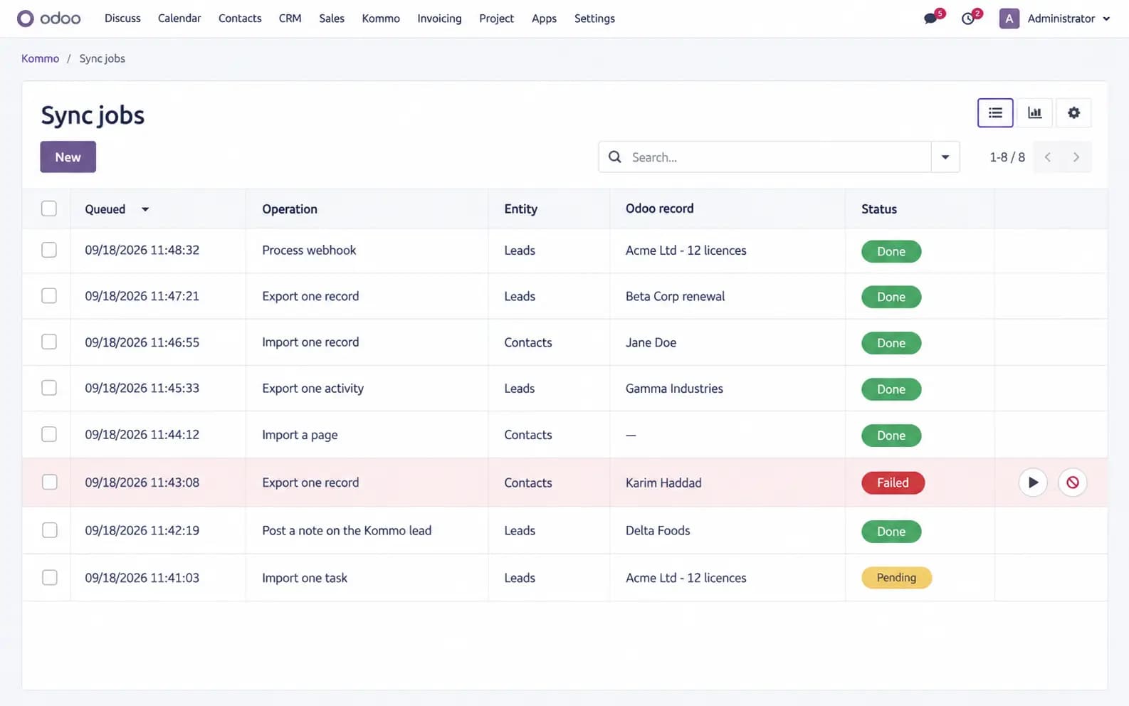 Sync jobs list with webhook, export, import and retry on failed jobs