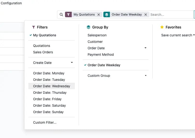 Weekday filter screenshot - Invoices